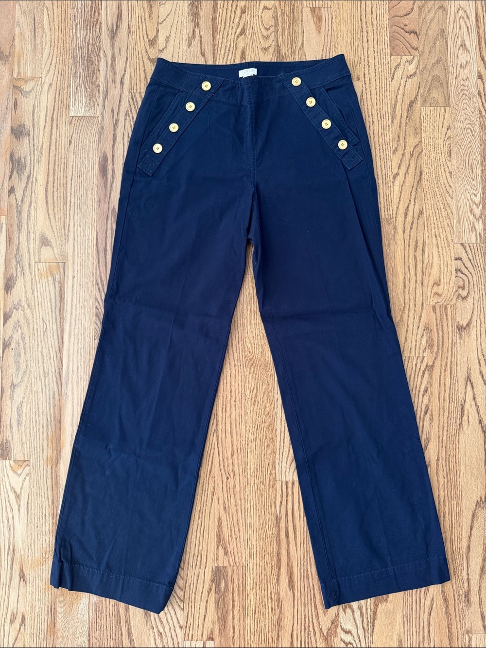 J. Crew Navy Wide-Leg Sailor Nautical Cotton Pants with Gold Buttons